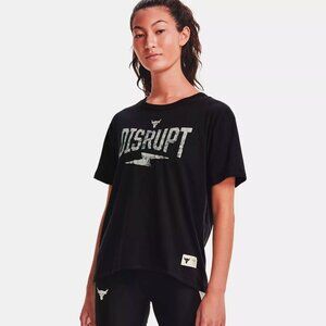 Under Armour Women's Project Rock Disrupt Short Sleeve 1356986-001 Black NWT